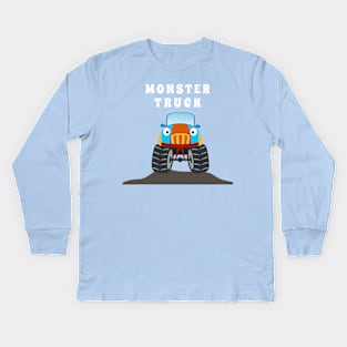 illustration of monster truck with cartoon style. Kids Long Sleeve T-Shirt